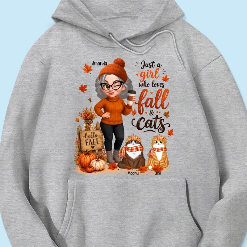 Just a Girl Who Loves Fall & Cats - Personalized Shirt - Cozy Fall Shirt for Cat Moms