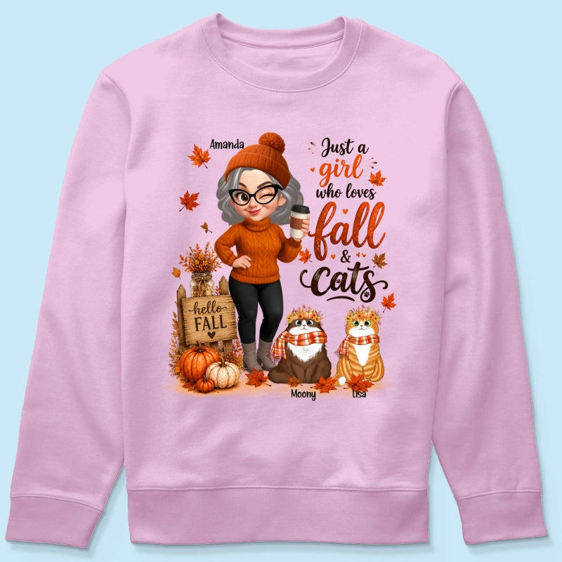 Just a Girl Who Loves Fall & Cats - Personalized Shirt - Cozy Fall Shirt for Cat Moms