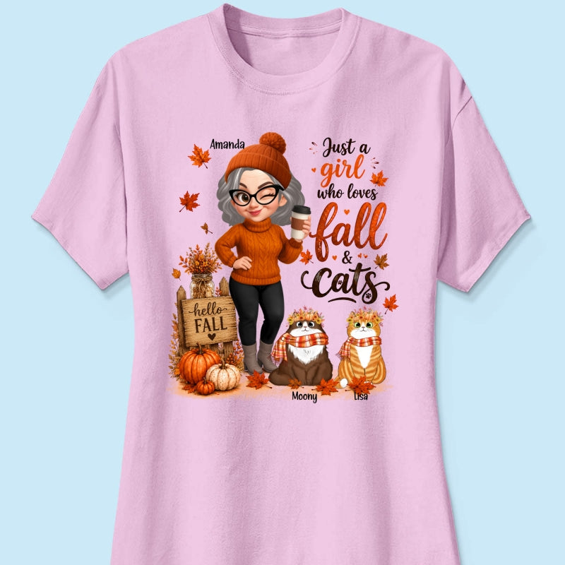 Just a Girl Who Loves Fall & Cats - Personalized Shirt - Cozy Fall Shirt for Cat Moms