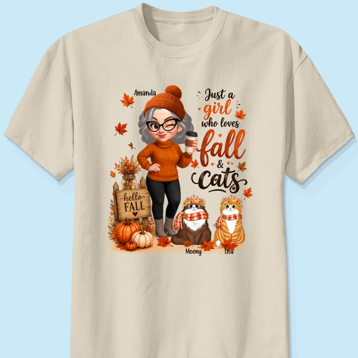 Just a Girl Who Loves Fall & Cats - Personalized Shirt - Cozy Fall Shirt for Cat Moms