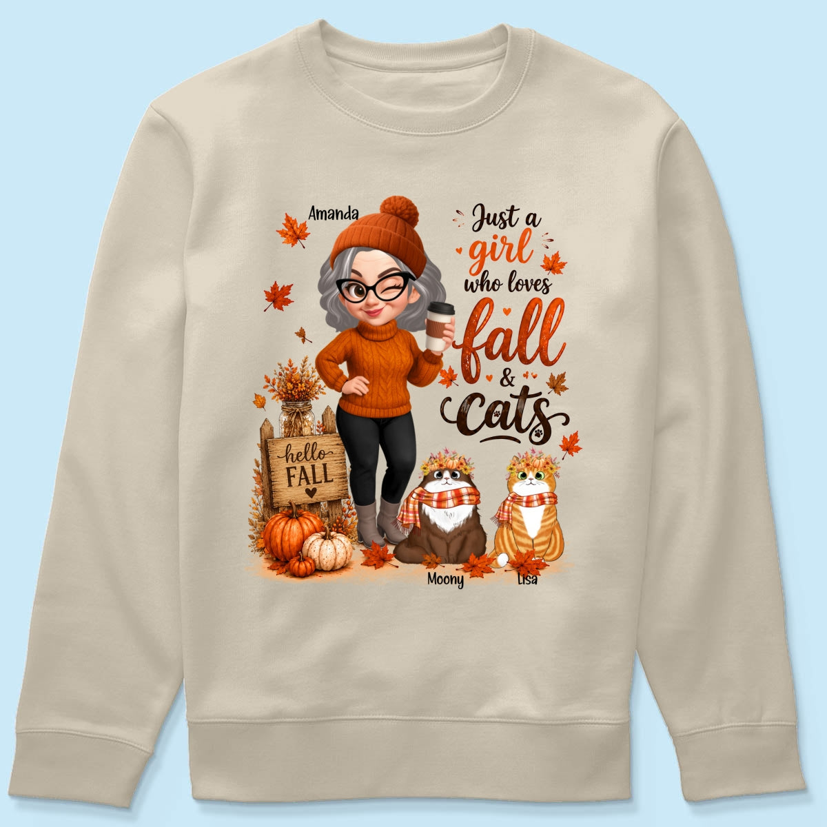 Just a Girl Who Loves Fall & Cats - Personalized Shirt - Cozy Fall Shirt for Cat Moms