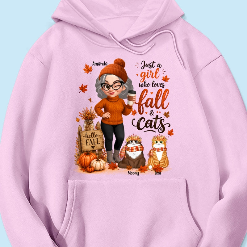 Just a Girl Who Loves Fall & Cats - Personalized Shirt - Cozy Fall Shirt for Cat Moms
