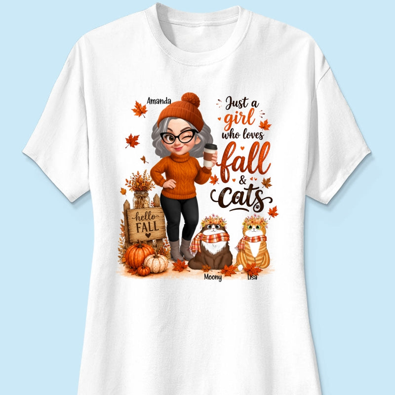 Just a Girl Who Loves Fall & Cats - Personalized Shirt - Cozy Fall Shirt for Cat Moms