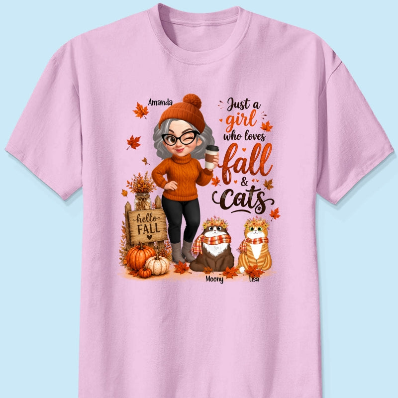 Just a Girl Who Loves Fall & Cats - Personalized Shirt - Cozy Fall Shirt for Cat Moms