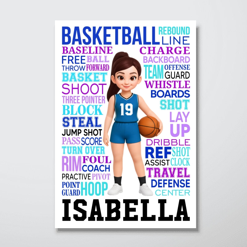 Typography Art Basketball Boy Girl - Personalized Poster - Gift For Basketball Lovers