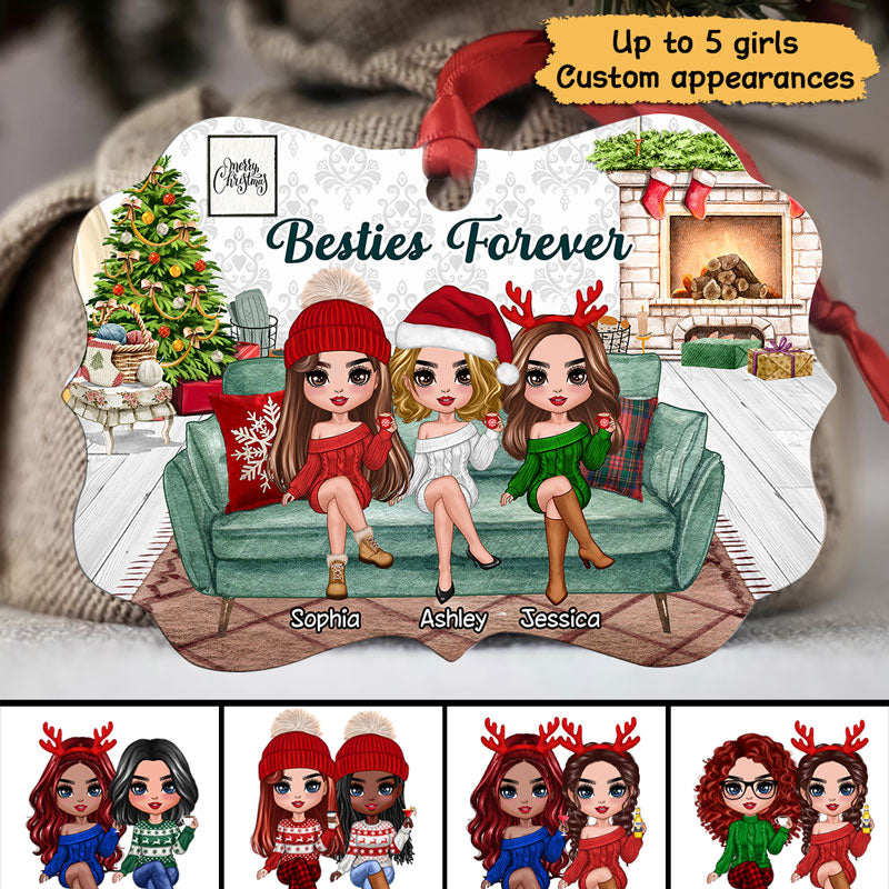 Christmas Girls Besties Sisters On Sofa Personalized Christmas Ornament