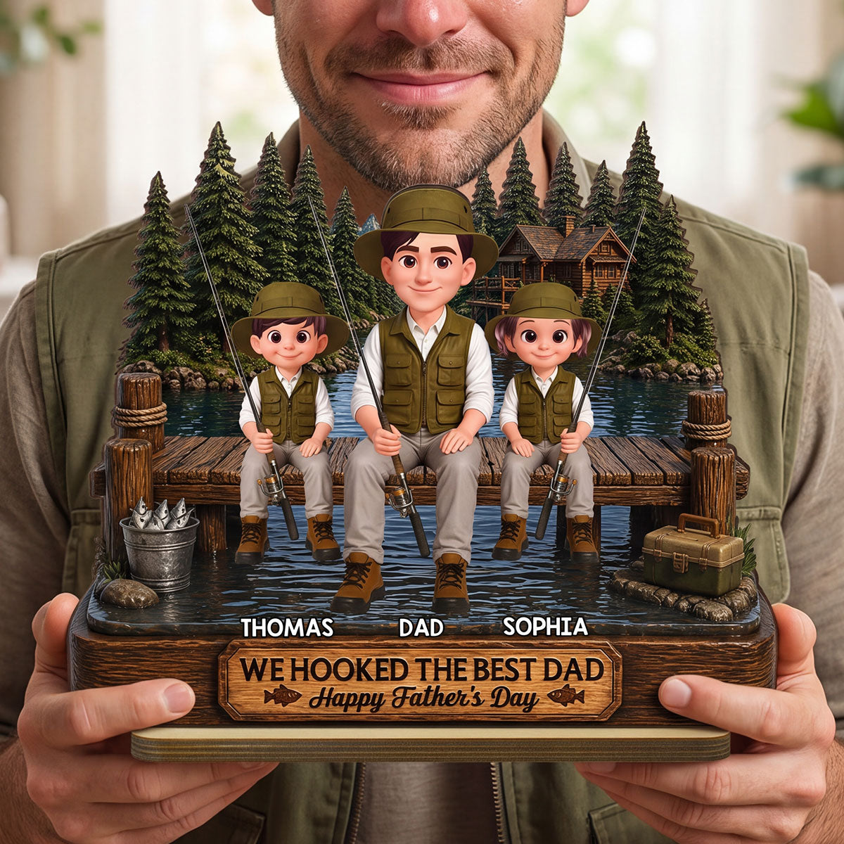 Fishing We Hooked The Best Dad - Personalized 2-Layered Wooden Plaque -  Gift For Fishing Dad, Fishing Lovers