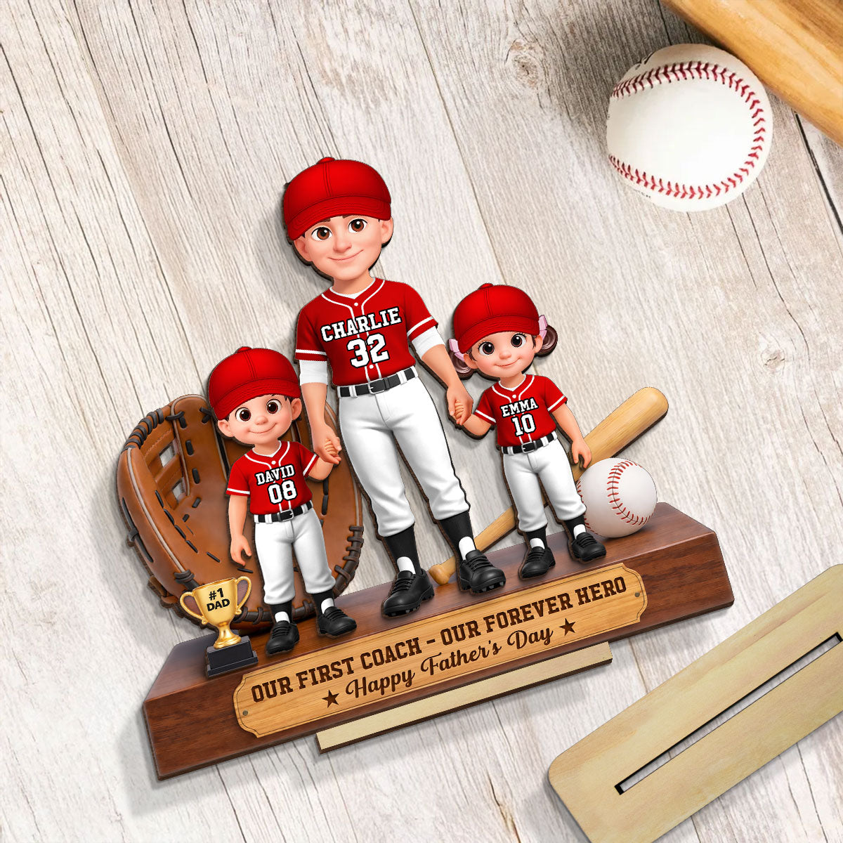 Baseball No.1 Dad We Caught The Best Dad - Personalized 2-Layered Wooden Plaque -  Gift For Dad