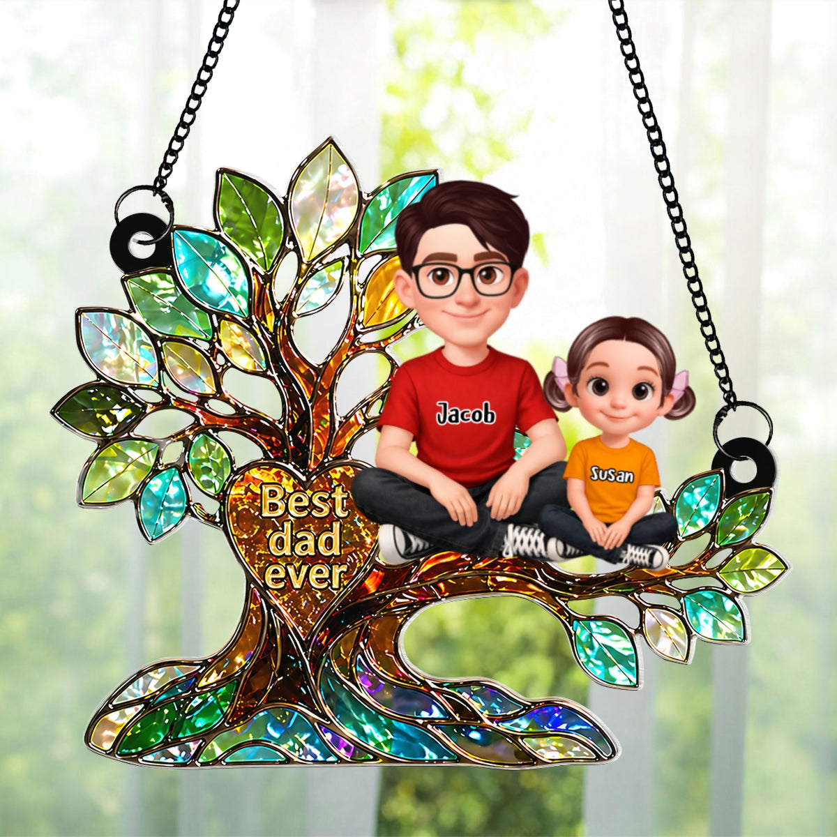 Best Dad Ever Tree of Life - Personalized Suncatcher - Father's Day Gift for Dad, Dad's Man Cave Decor