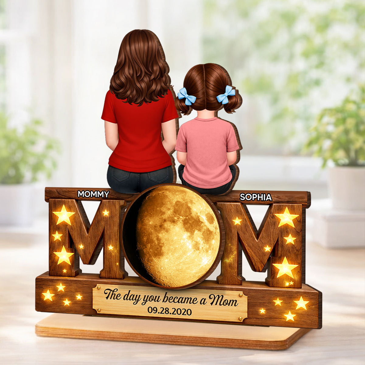 The Day You Became A Mom Daughter Son - Personalized 2-Layered Wooden Plaque - Heartfelt Gift For Mom, Grandma