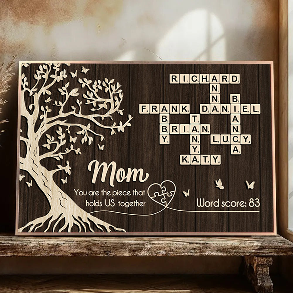 Mom You Are the Piece That Holds us Together, Crossword Puzzle Art - Personalized Poster - Sentimental Gift for Mom