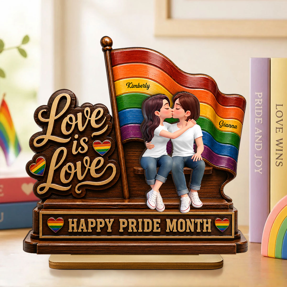 Happy Pride Month LGBT Couple - Personalized 2-Layered Wooden Plaque - Heartfelt Gift for Her, Gift for Him