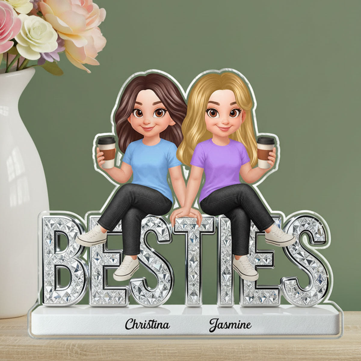 Beautiful Besties Forever - Personalized Acrylic Block Plaque - Gift For Best Friends