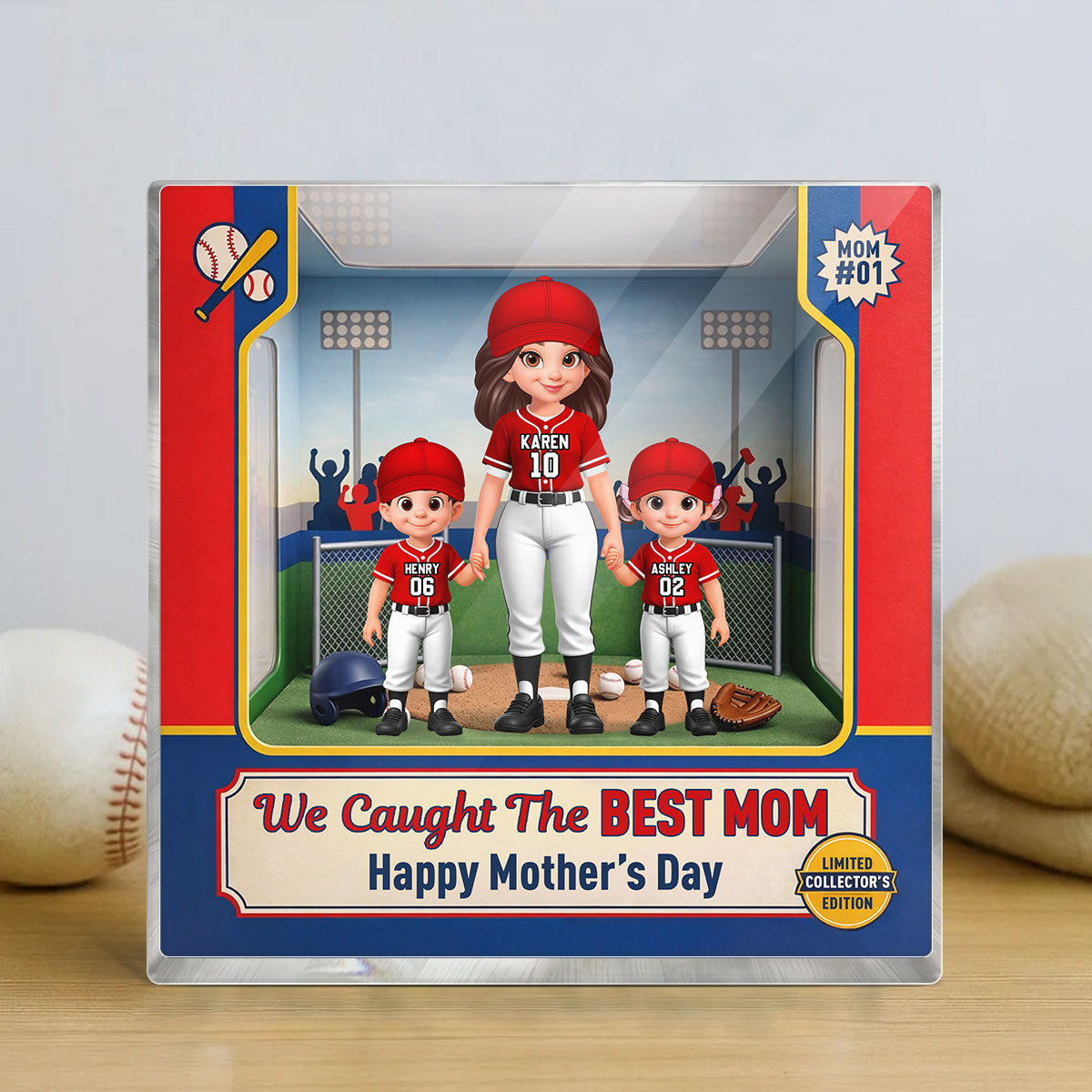 We Caught the Best Mom Baseball Field - Personalized Acrylic Block Plaque - Mother's Day Gift for Mom, Wife