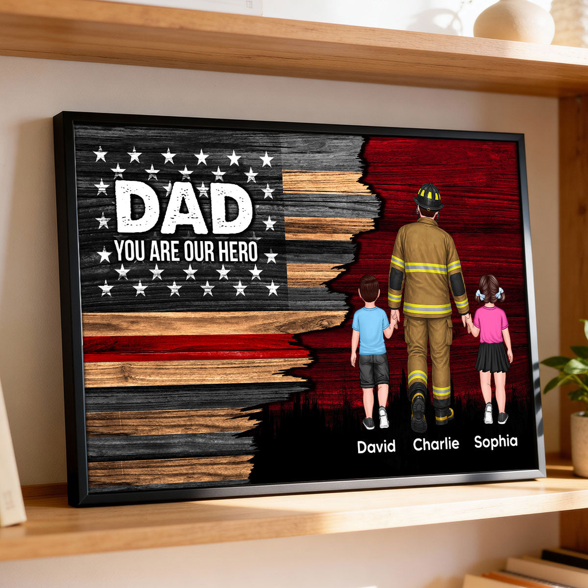 Firefighter Half Thin Red Line Flag Dad Grandpa - Personalized Poster - Father's Day Gift For Dad, Grandpa