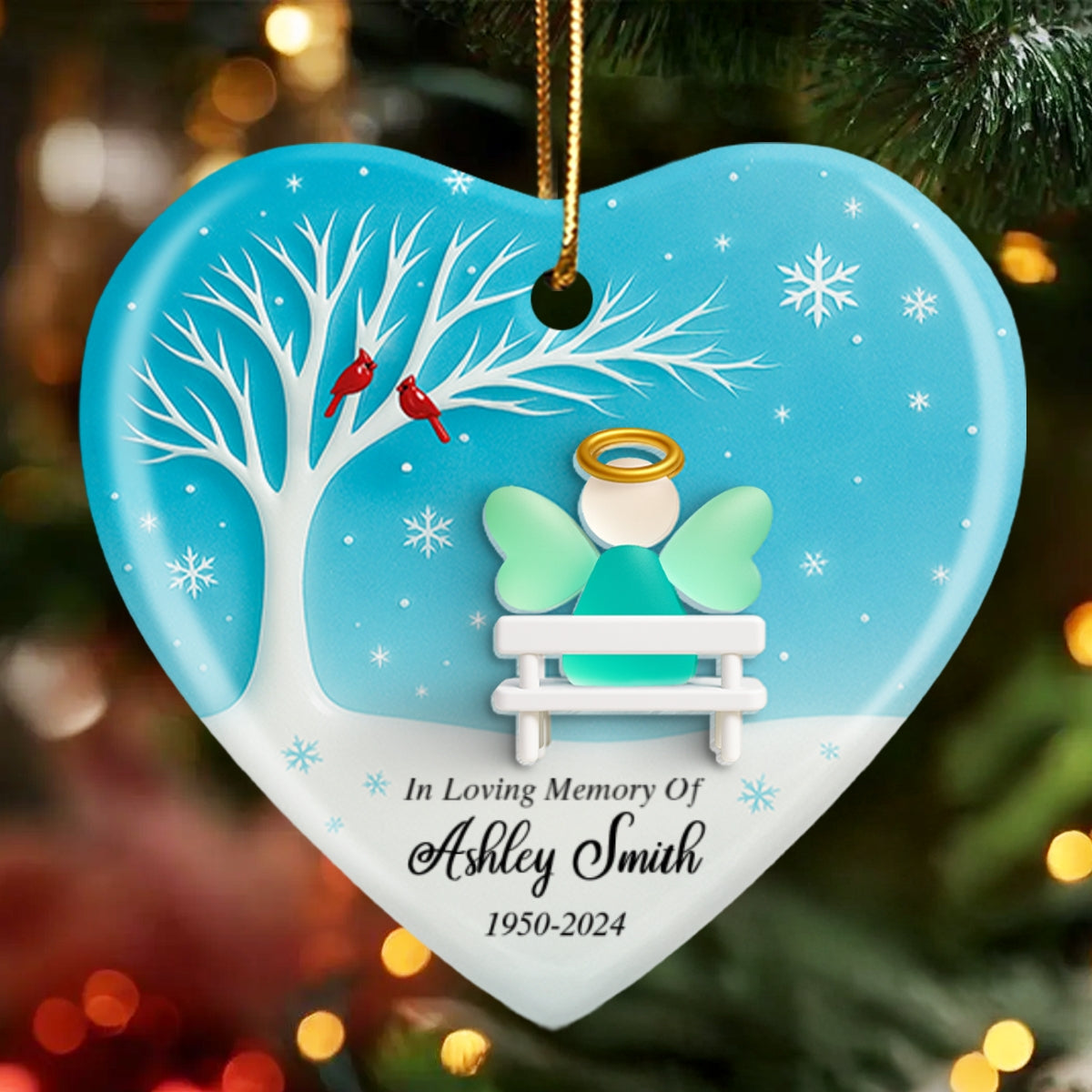 Angel Memorial Sea Glass Effect - Personalized Ceramic With Acrylic Ornament - Christmas Sympathy Gift