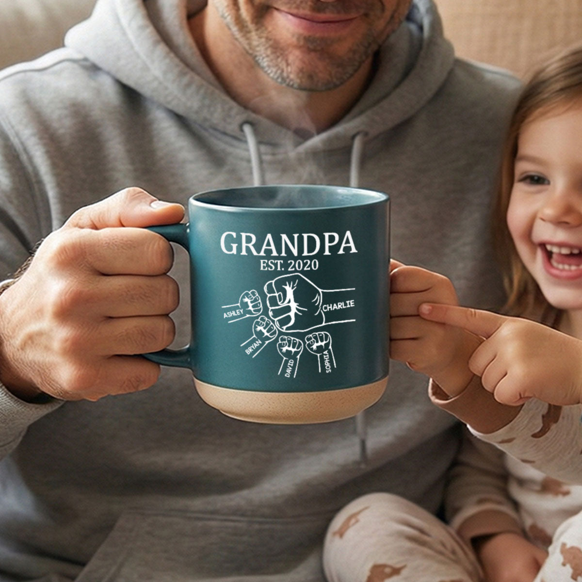 Grandpa Dad Fist Bump - Personalized Pottery Mug - Gift For Grandpa, Dad