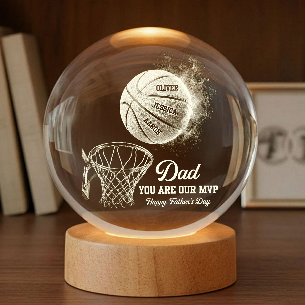 Basketball No 1 Dad Legend You Are Our MVP - Personalized Crystal Ball LED Night Light -  Gift For Dad, Husband, Basketball Fans