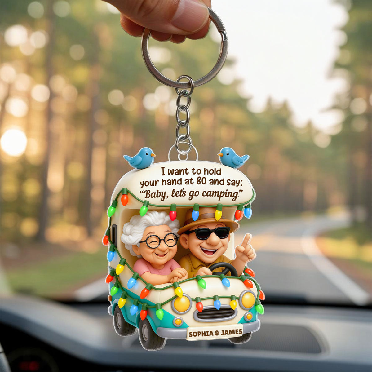Old Couple Baby Let's Go Camping - Personalized Acrylic Keychain - Gift For Her, Gift For Him, Gift For Couple