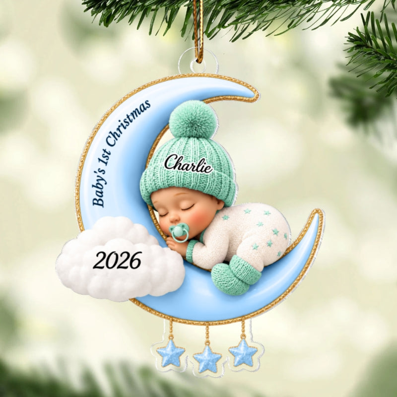 Baby First Christmas On The Moon - Personalized Acrylic Ornament - Baby Boy Girl Gift for Couples, New Parents Keepsake, Gift for Newborn