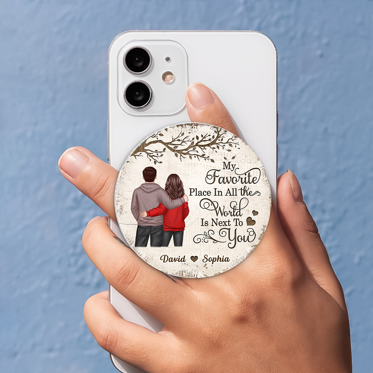 Couple Back View Favorite Place In The World - Personalized Acrylic Magnetic Phone Grip - Anniversary, Valentine's Day Gift, Gift For Her, Gift For Him