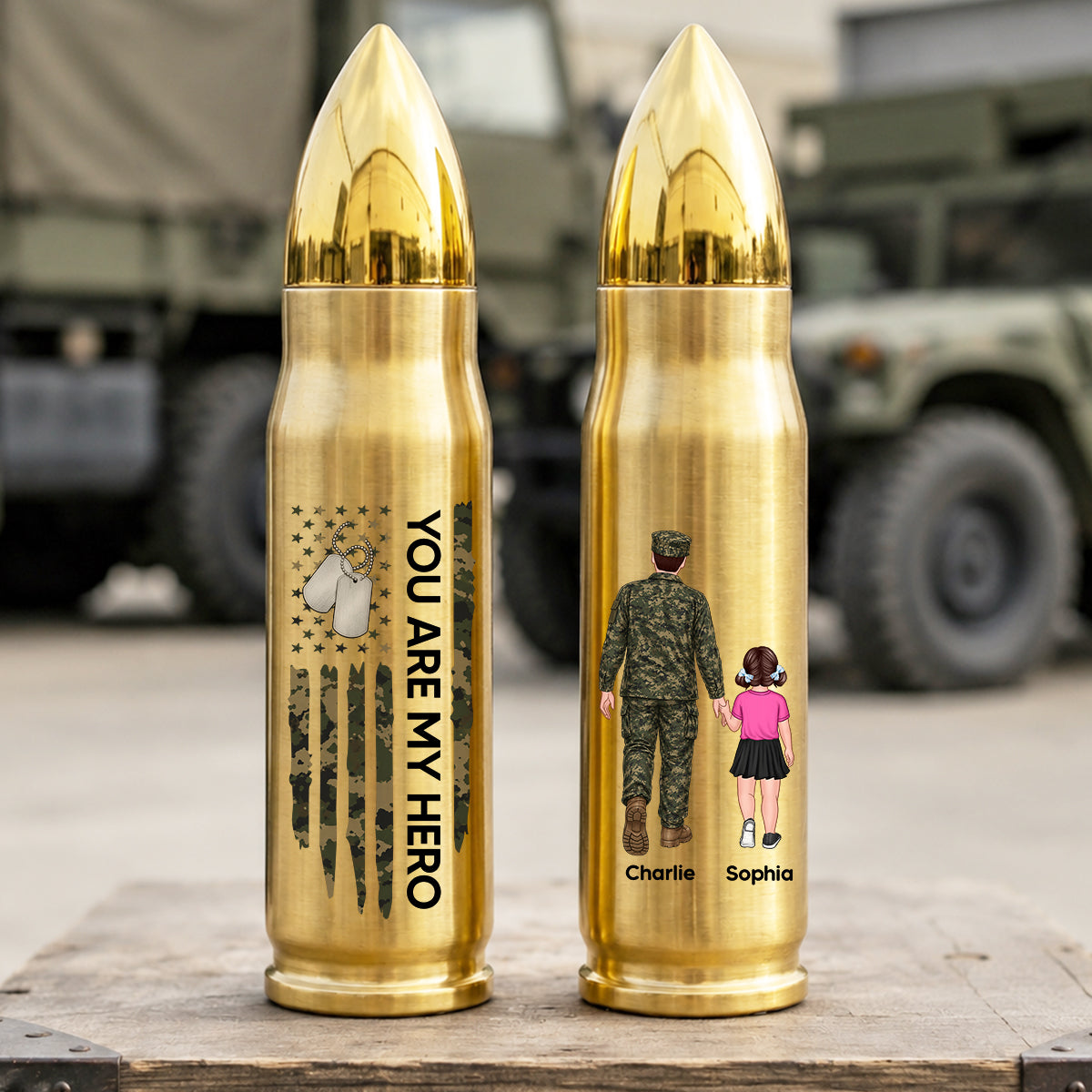 Proud American Military Dad You Are Our Hero - Personalized Bullet Tumbler - Father's Day Gift For Dad, Husband