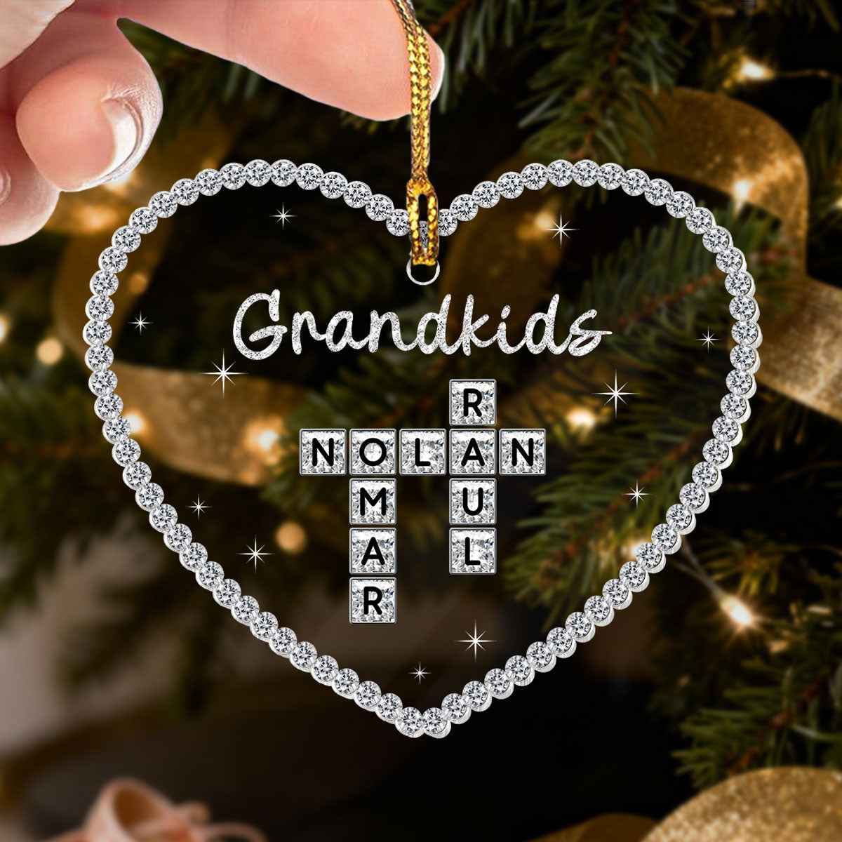 3D Shining Effect Grandkids Crossword Puzzle Art - Personalized Acrylic Ornament - Christmas Gift For Grandma, Grandkids