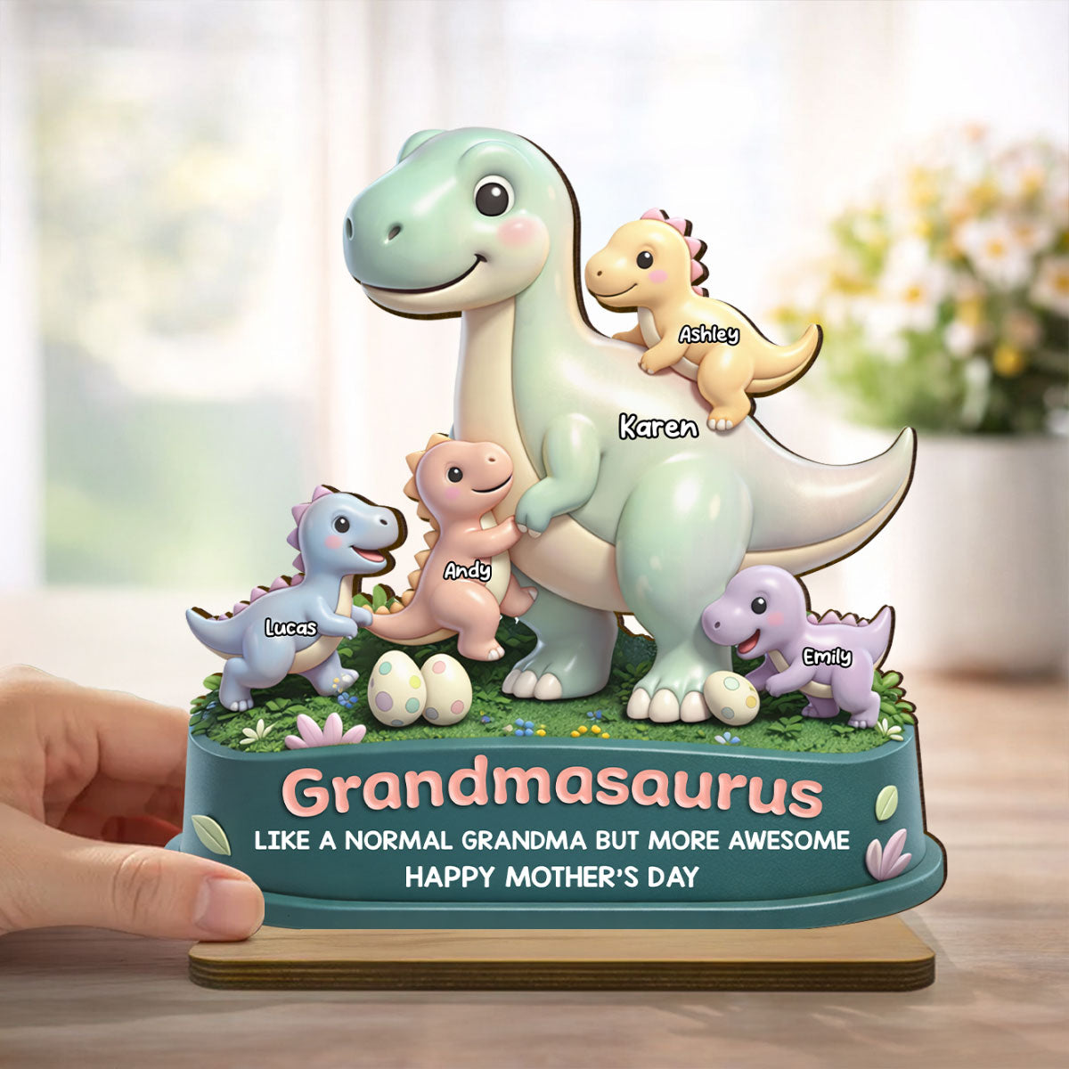 Mamasaurus More Awesome - Personalized 2-Layered Wooden Plaque - Sentimental Mother's Day Gift for Mom, Wife