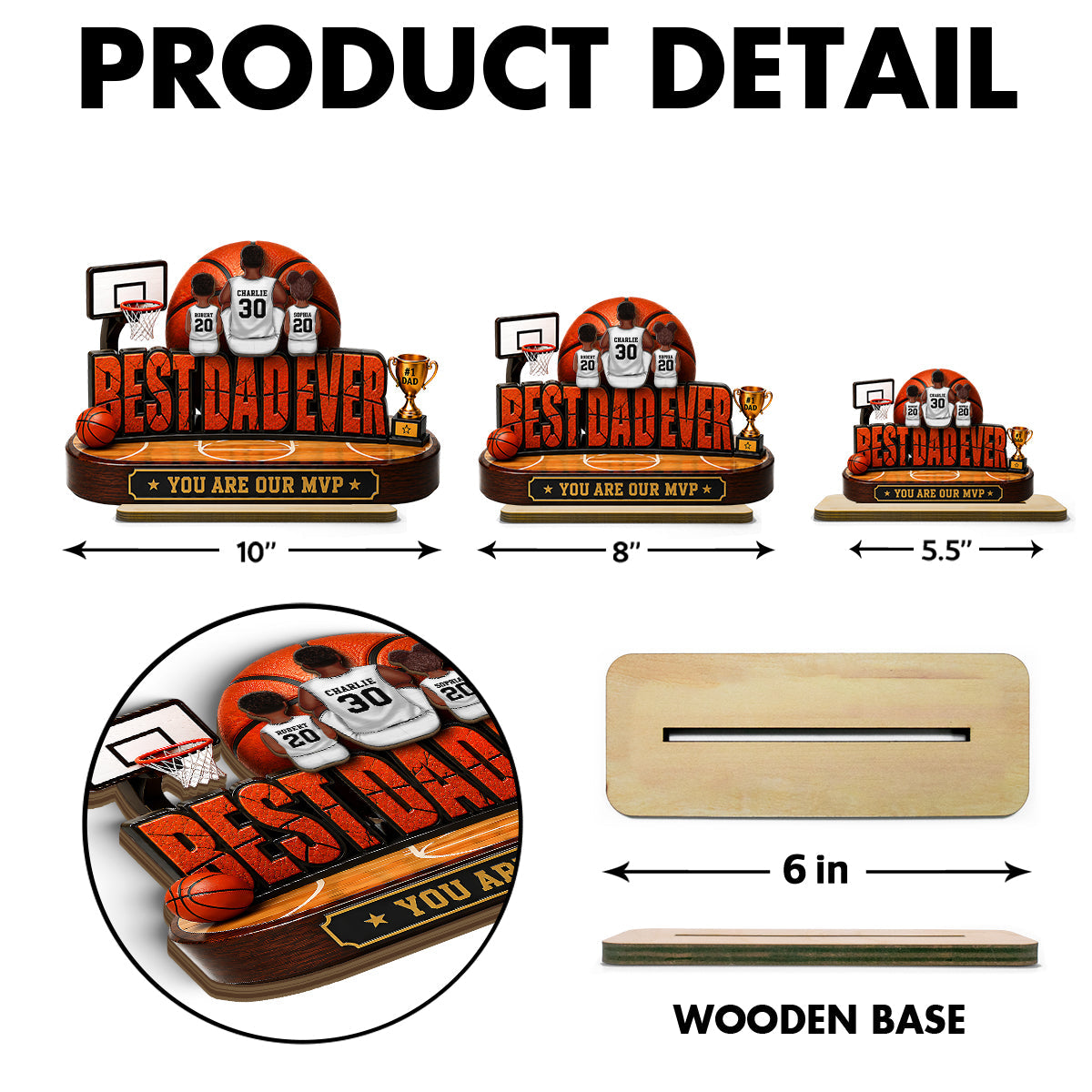 Best Dad Ever Basket Dad & Kids - Personalized 2-Layered Wooden Plaque -  Gift For Dad, Husband