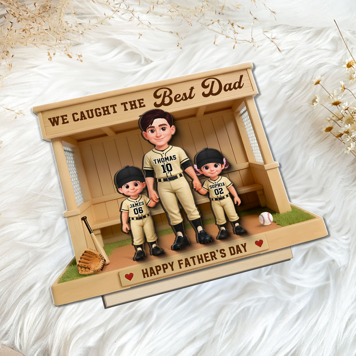 We Caught The Best Dad Baseball Dugout - Personalized 2-Layered Wooden Plaque -  Gift For Baseball Dad