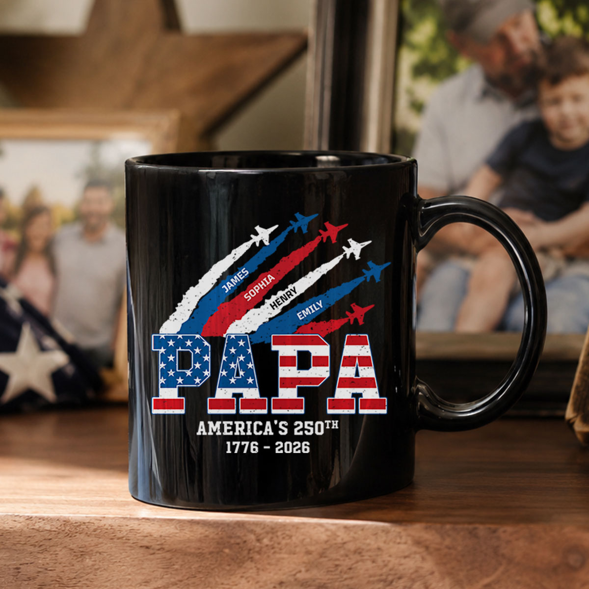 Proud Dad Grandpa Nation Flag American 250th Anniversary - Personalized Mug - Father's Day Gift For Dad, Grandpa
