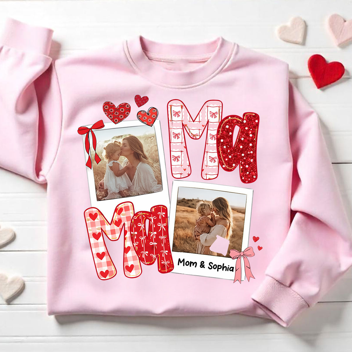 Preppy Mama Valentine Glitter Effect Photo - Personalized Shirt - Heartfelt Gift for Mom