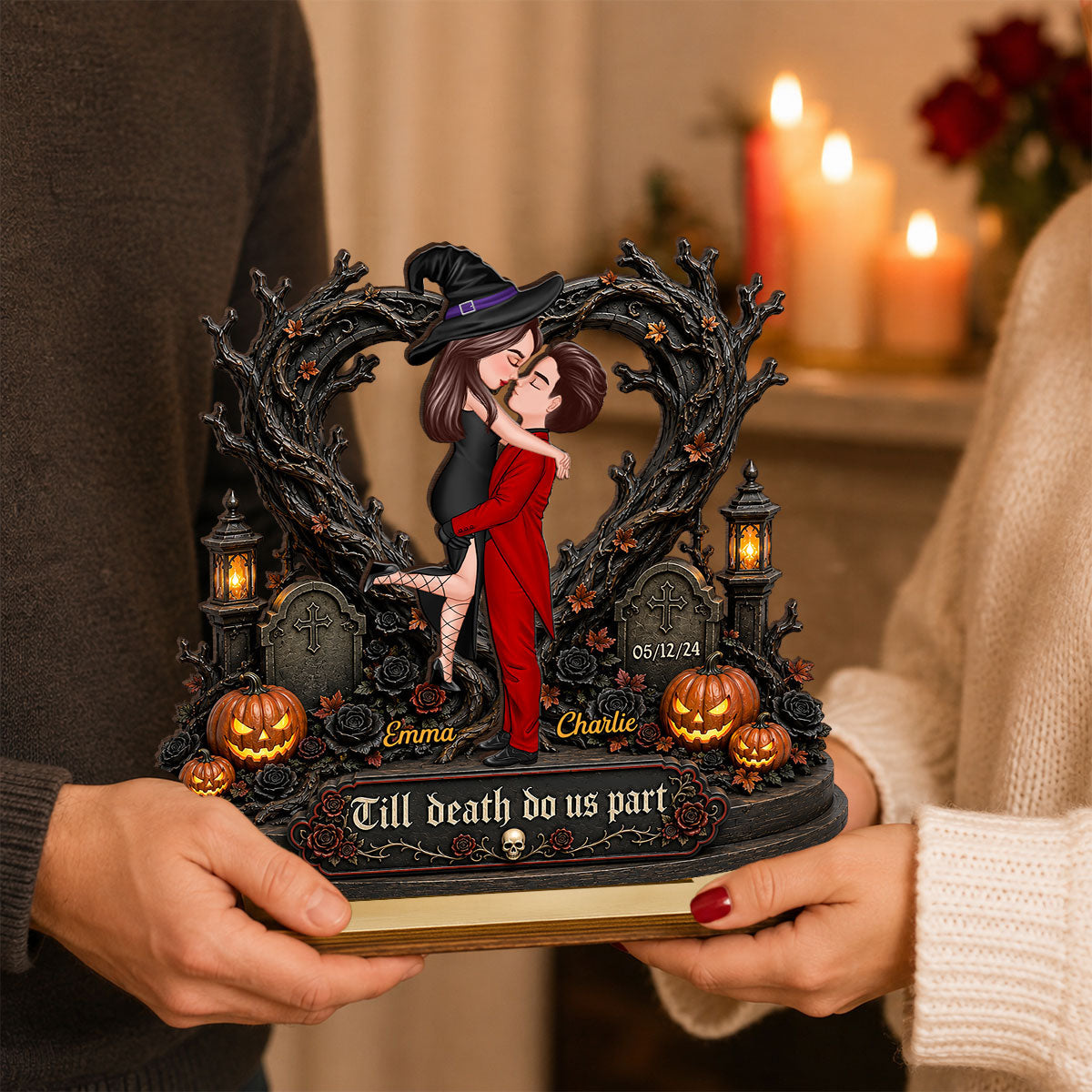 Tree Of Life Couple Halloween - Personalized 2-Layered Wooden Plaque - Halloween Decor Gift, Gift For Couple