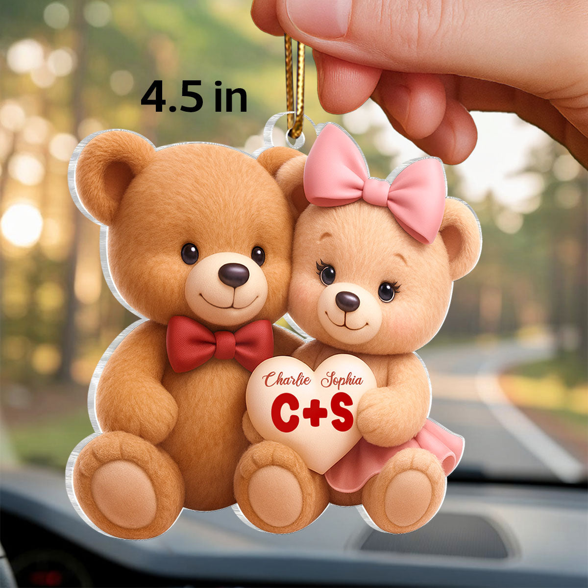 Loving Bear Couple - Personalized Acrylic Car Hanger - Valentine's Day Gift for him, for her