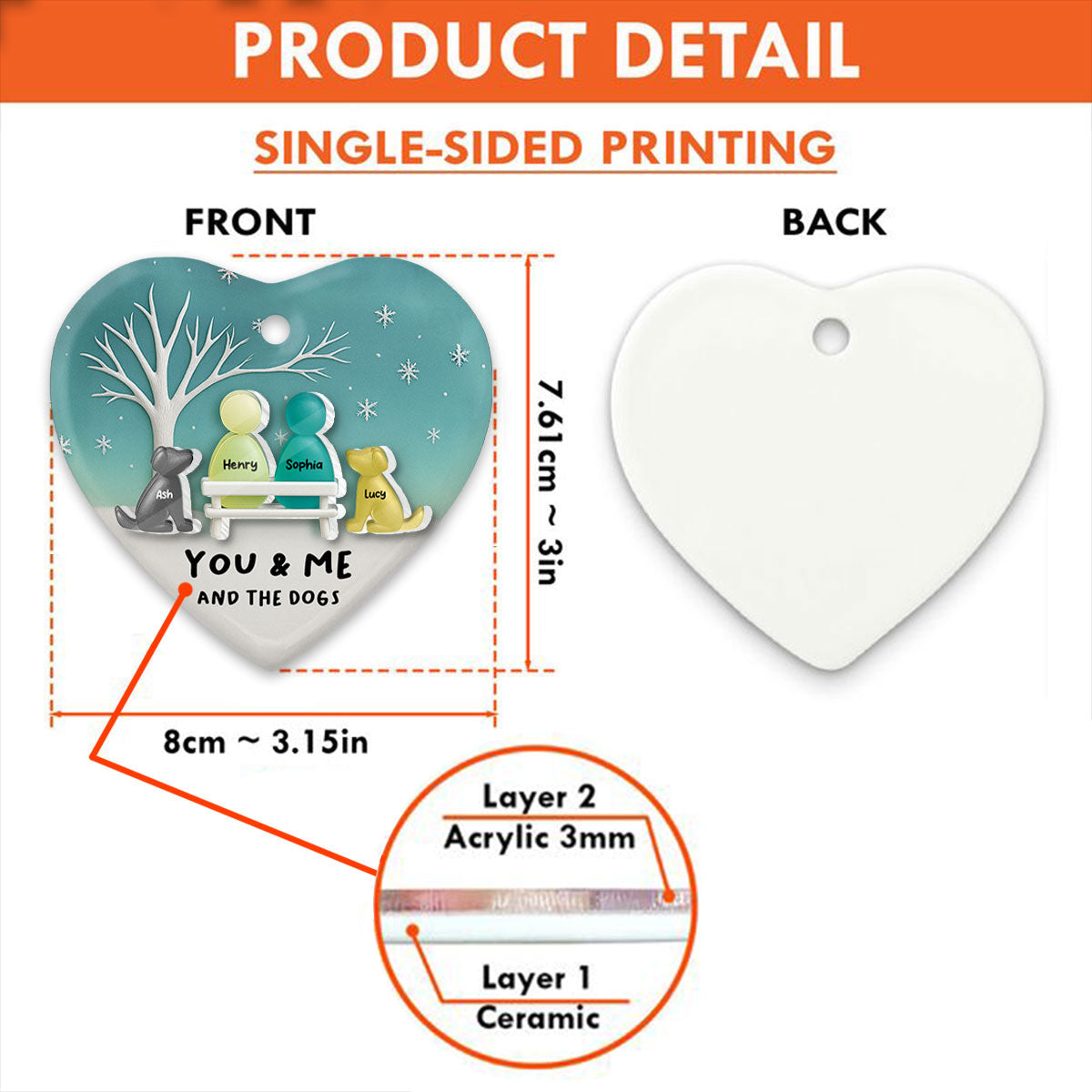 3D Effect Sea Glass Couple & the Dogs - Personalized Ceramic Ornament with Acrylic - Christmas Gift for him, Gift for her