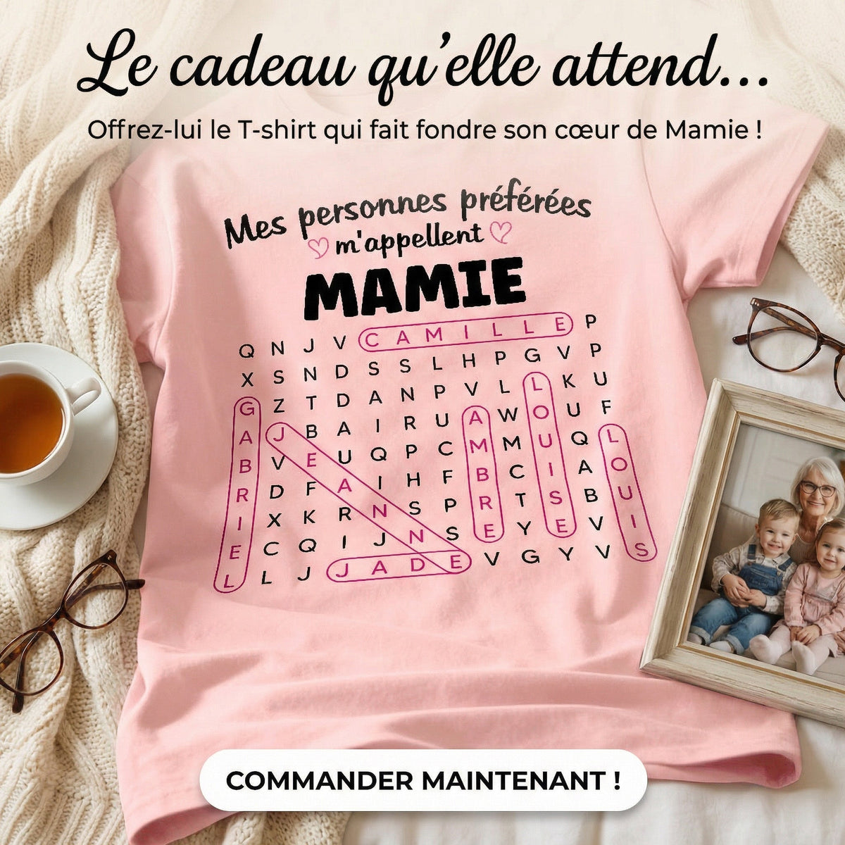 T-shirt Personnalisé Mots Fléchés - Mes personnes préférées m'appellent Mamie - Cadeau pour Grand-Mère