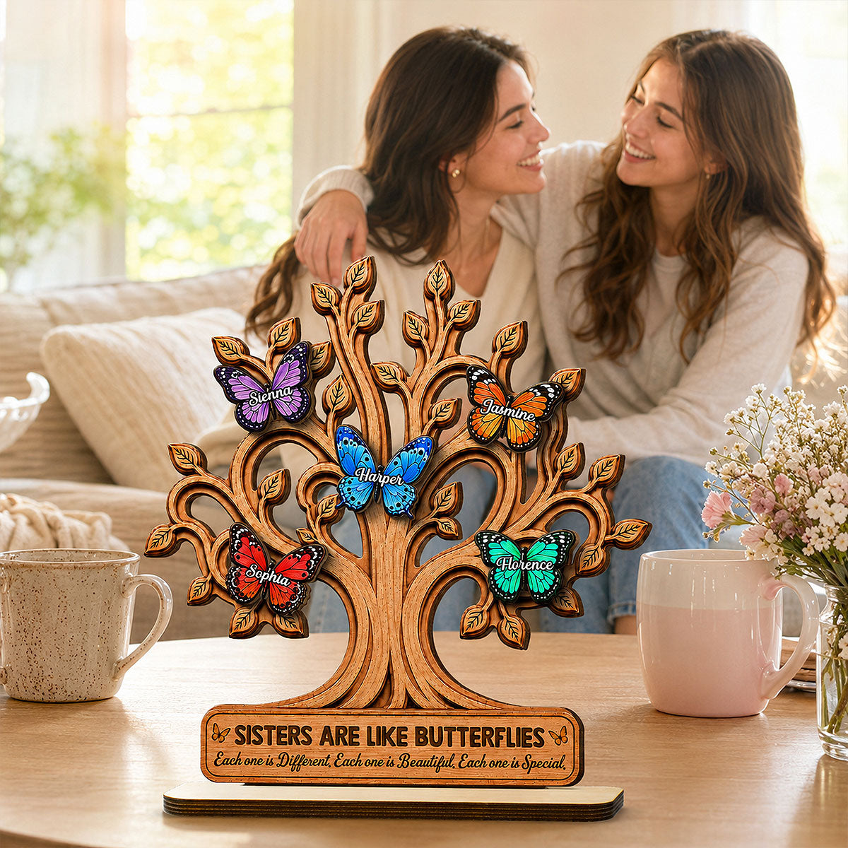 Sisters Besties Are Like Butterflies 2D Flat - Personalized Wooden Plaque - Gift For Besties, Sisters