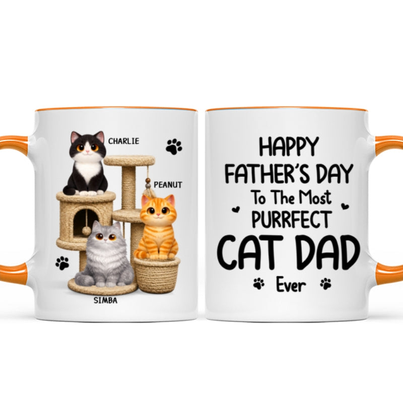 Happy Father's Day To The Most Purrfect Cat Dad Cute Cats On Cat Tree - Personalized Mug - Father's Day Gift For Cat Dad