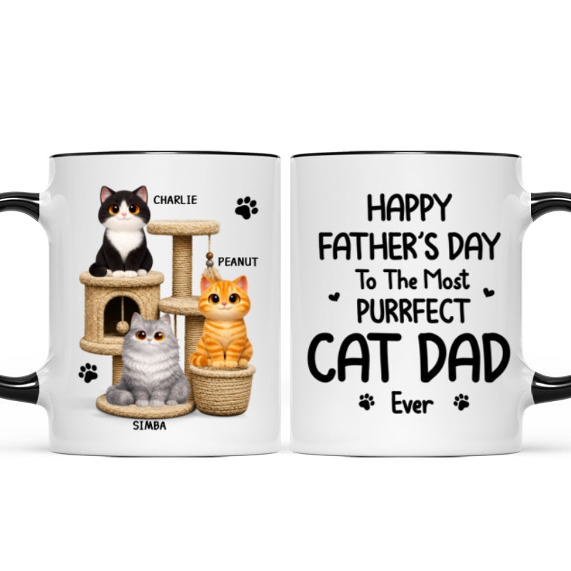 Happy Father's Day To The Most Purrfect Cat Dad Cute Cats On Cat Tree - Personalized Mug - Father's Day Gift For Cat Dad