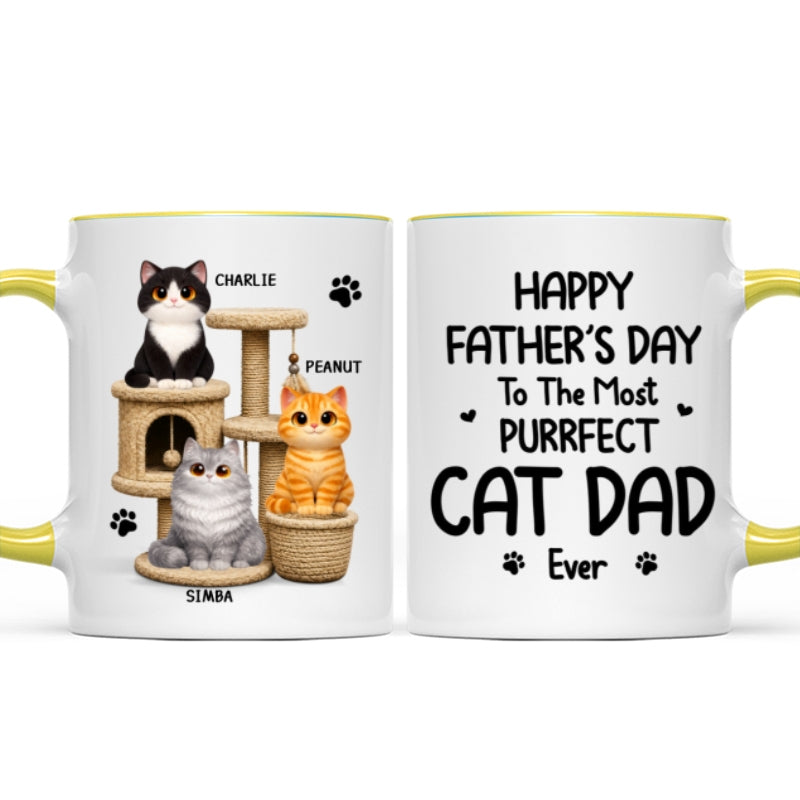 Happy Father's Day To The Most Purrfect Cat Dad Cute Cats On Cat Tree - Personalized Mug - Father's Day Gift For Cat Dad