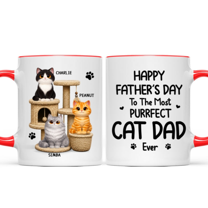 Happy Father's Day To The Most Purrfect Cat Dad Cute Cats On Cat Tree - Personalized Mug - Father's Day Gift For Cat Dad