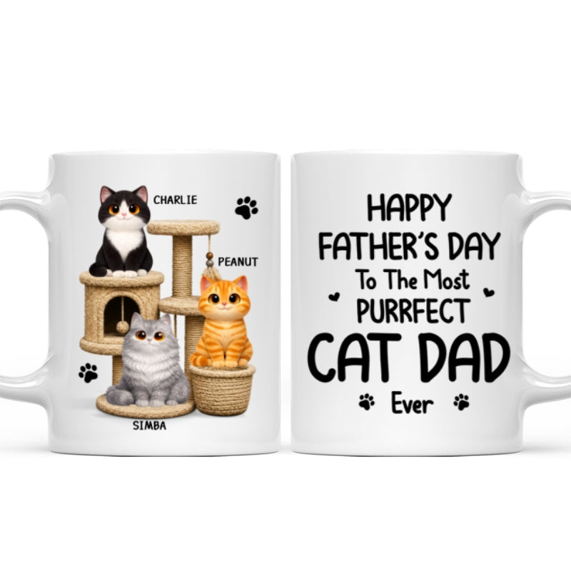 Happy Father's Day To The Most Purrfect Cat Dad Cute Cats On Cat Tree - Personalized Mug - Father's Day Gift For Cat Dad