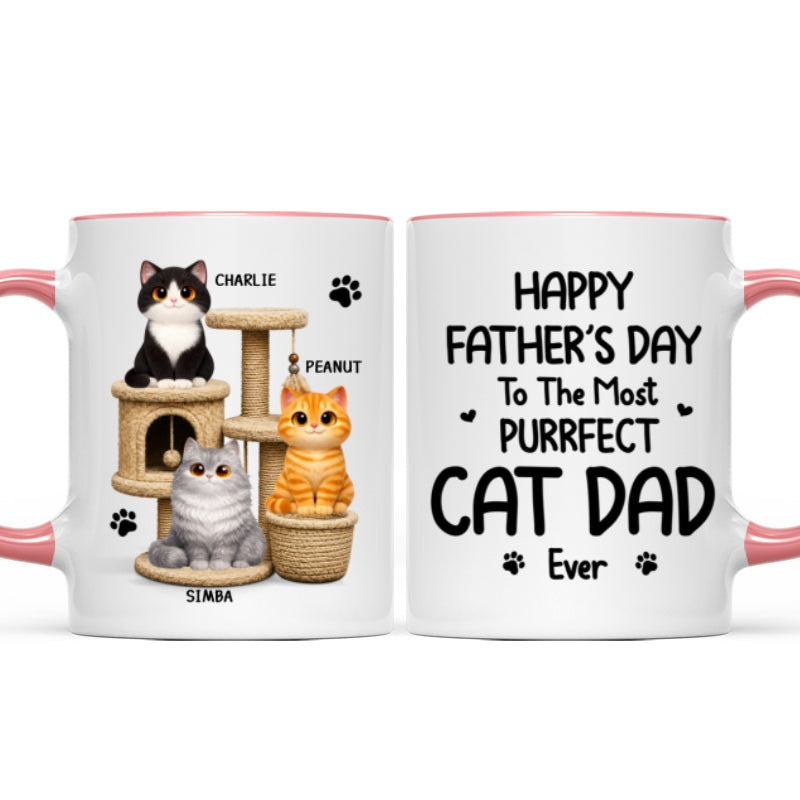 Happy Father's Day To The Most Purrfect Cat Dad Cute Cats On Cat Tree - Personalized Mug - Father's Day Gift For Cat Dad
