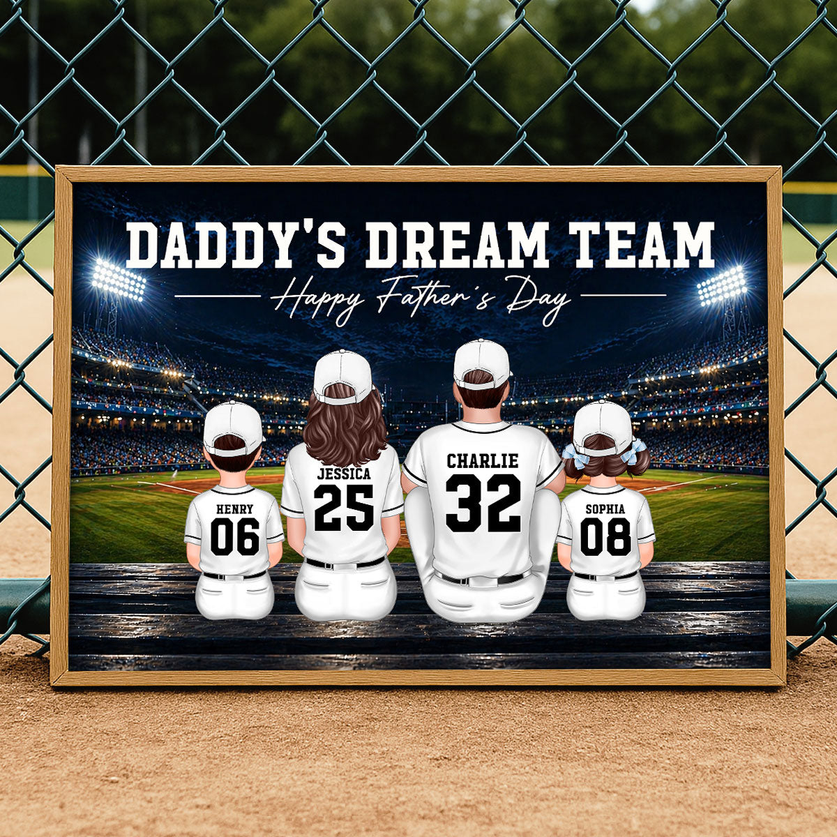 Baseball Friday Night Stadium Lights Daddy's Dream Team - Personalized Poster - Father's Day Gift For Baseball Dad, Husband