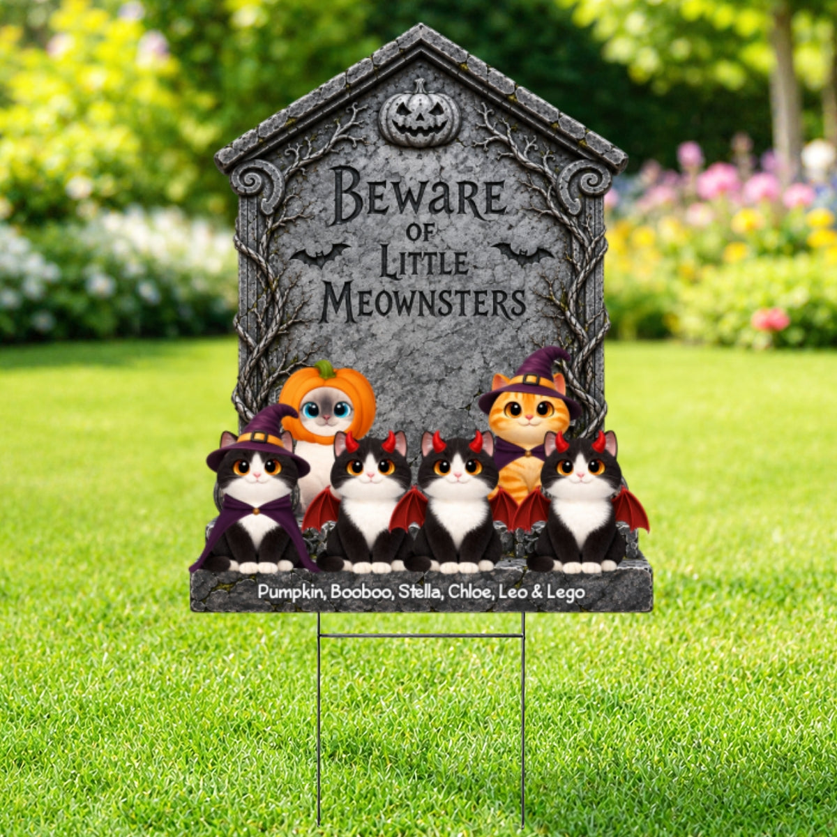 Little Meownsters Halloween Tombstone - Personalized Yard Sign - Halloween Decor For Cat Mom