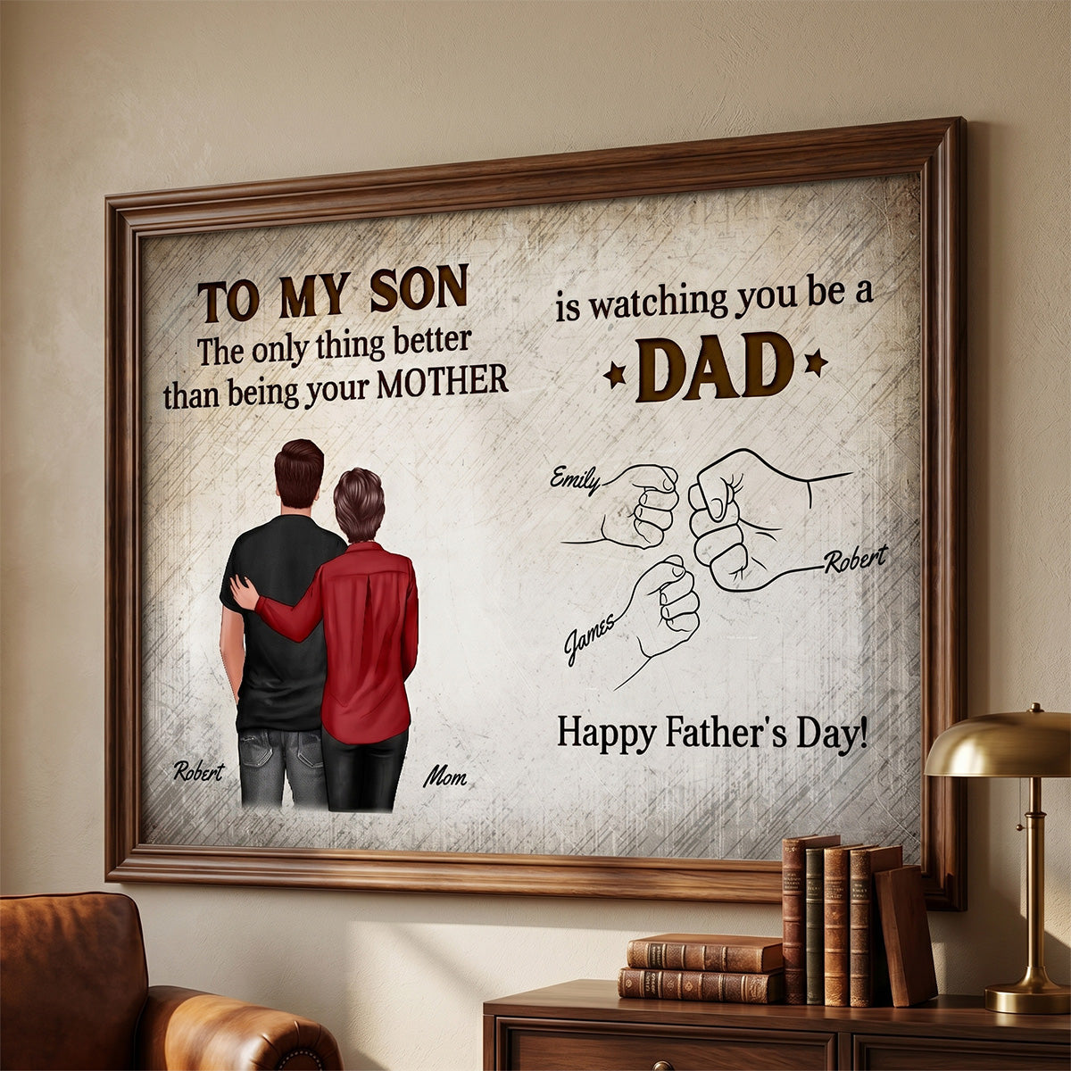 Retro Vintage From Mom Dad To Son Watching You Be A Dad Fist Bump - Personalized Poster - Father's Day Gift For Son