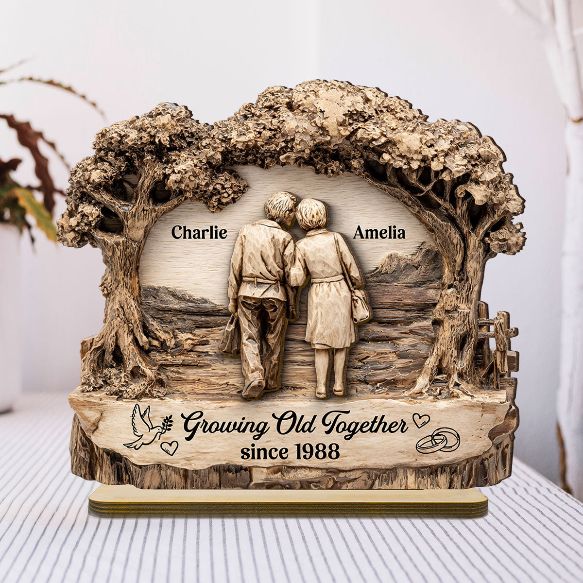 From Our First Kiss Till Our Last Breath - Personalized 2 Layer Standing Wooden Plaque - Gift for Couple