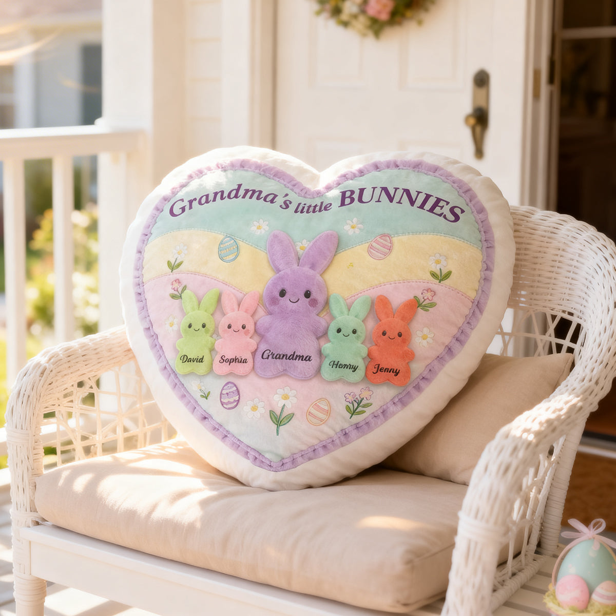 Grandma and Grandkids Bunnies - Personalized Faux Fur Pillow - Easter Decor Gift for Grandma, Mom