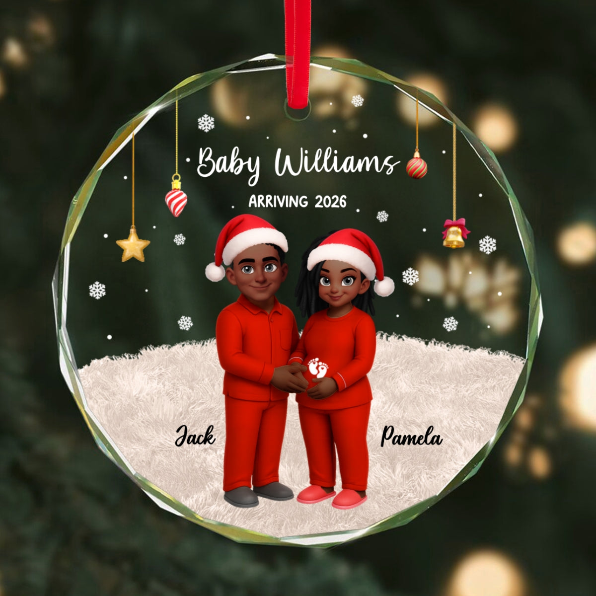 Expecting Parents Christmas Pregnancy Baby Arriving With Dogs Cats - Personalized Glass Ornament