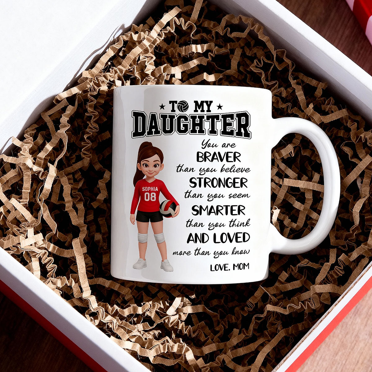 To My Daughter Granddaughter Volleyball Player You Are Braver Than You Think - Personalized Mug